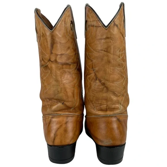 Vintage Cowhide Steel-toe Western Cowboy Brown Leather Boots Stitchwork Mens 8.5 - Picture 8 of 16